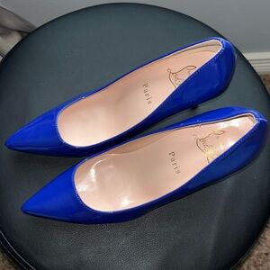 Blue Christian Louboutin Red bottom Patent pumps